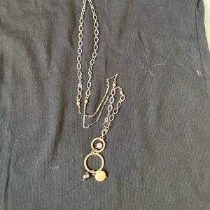 Lia sophia Long Pendant Necklace Three pearls on two Hoops
